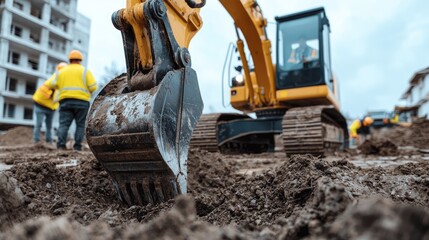 Earth mover: excavator at work, strength and engineering of construction equipment it carves out terrain, pivotal in site preparation and infrastructure development