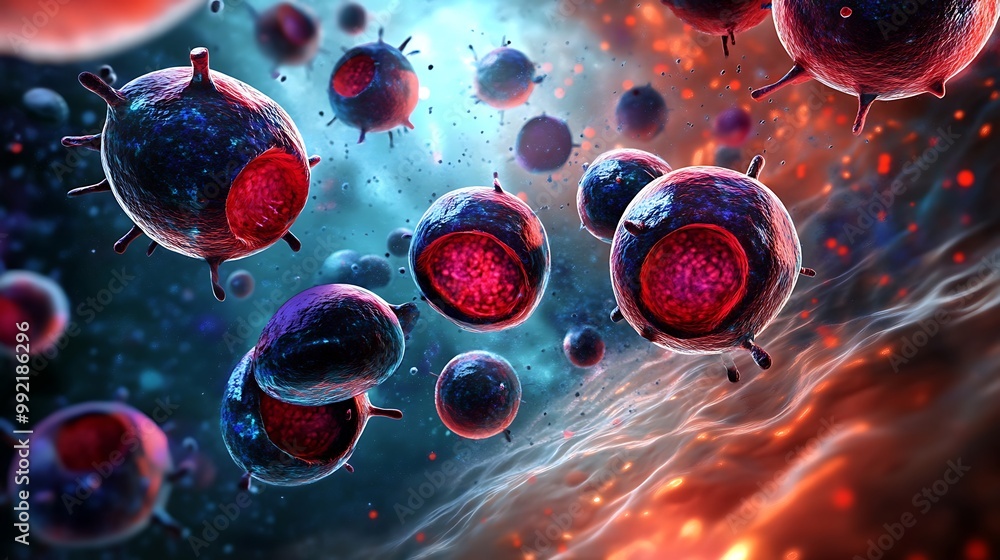Poster abstract 3d rendering of viruses or cells in a microscopic view