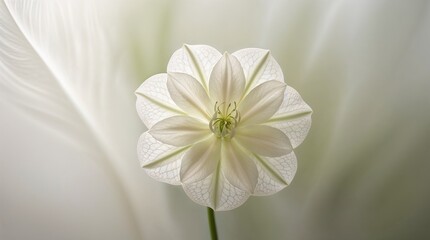 Delicate white flower with intricate petals on a soft blurred background