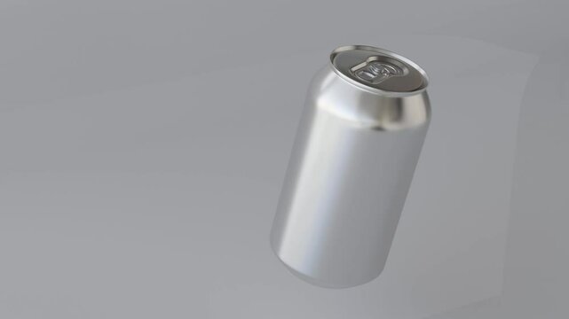 Aluminum beverage can floating and rotating. 3D render