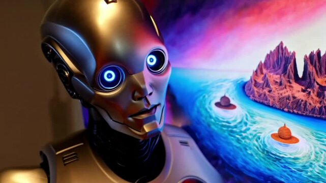 robot looking at a small planet, learning from its features