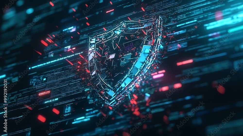 Poster a broken shield graphic emphasizes vulnerabilities in digital security image