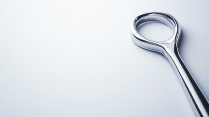 A sleek stainless steel bottle opener, centered on a white background, minimal shadows, leaving ample negative space for text, hyper-realistic, studio lighting