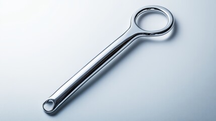 A sleek stainless steel bottle opener, centered on a white background, minimal shadows, leaving ample negative space for text, hyper-realistic, studio lighting