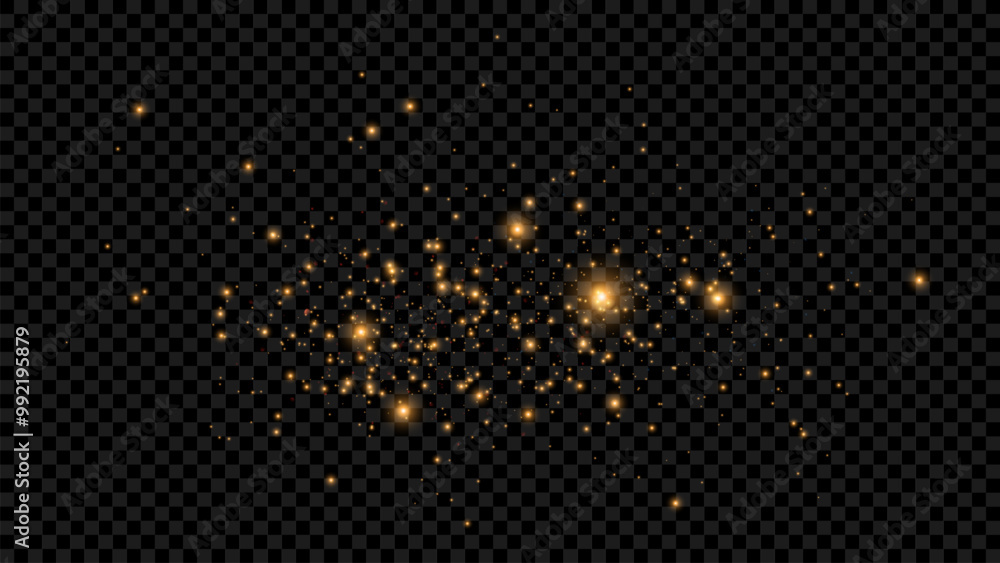 Wall mural the dust sparks and golden stars shine with special light. vector sparkles on a transparent backgrou