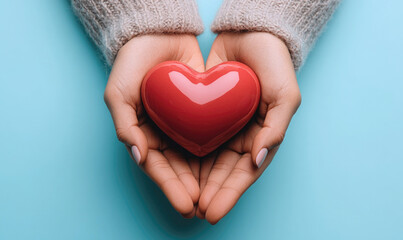 Fototapeta premium Hands Offering a Red Heart: Symbolizing Healthcare and Global Support