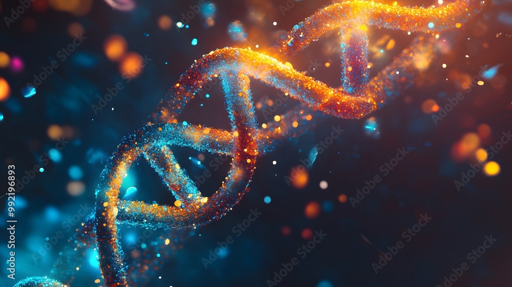 Poster abstract 3d render of a glowing dna double helix
