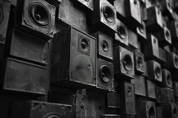 Obraz premium Music speakers on the wall in monochrome vintage style