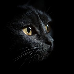 Glowing Cat Eyes in an Isolated Black Background.