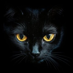 Glowing Cat Eyes in an Isolated Black Background.