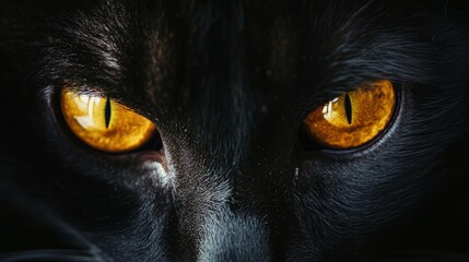 Glowing Cat Eyes in an Isolated Black Background.