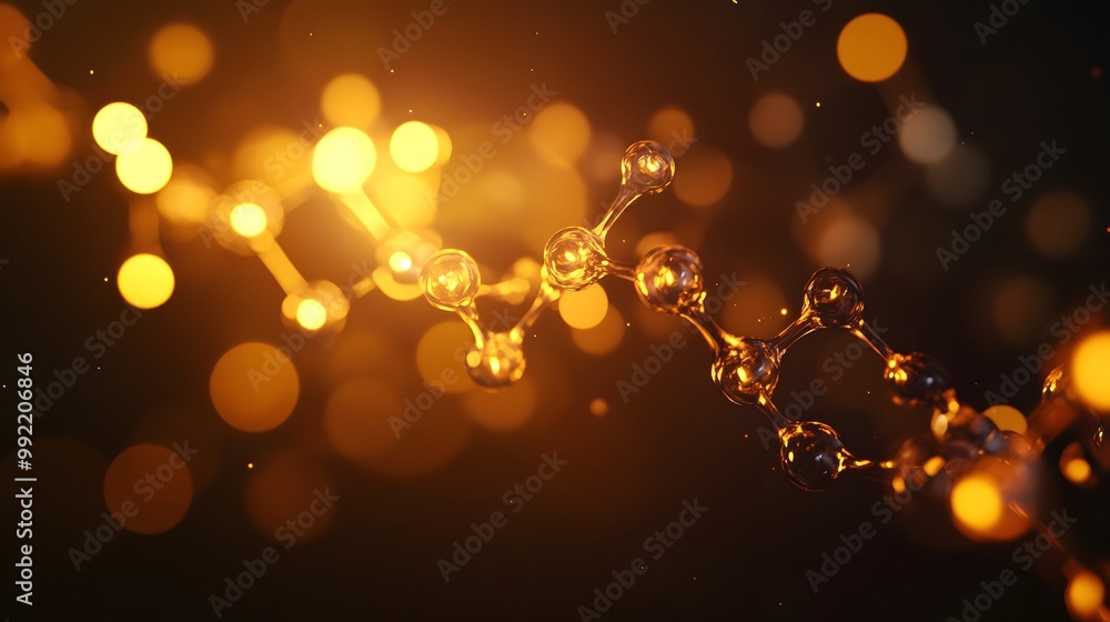 Poster abstract molecular structure with golden bokeh background