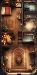 Top Down View of a Cozy and Mysterious Mansion Interior