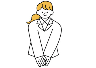 体の前で手を揃えて立っている女性会社員