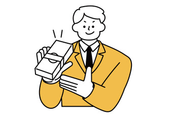 年棒を自慢している若いビジネスマン