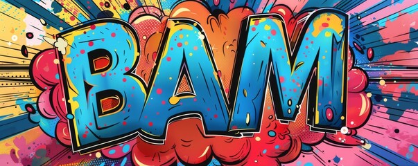 Colorful pop art background with "BAM" inside. Comic book elements, Dynamic visuals, Bright vector