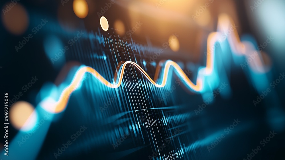 Poster a graph with a blue and orange line that is curved and has a lot of dots
