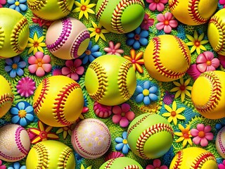 Adorable Softball Wallpaper Design Featuring Bright Colors and Playful Patterns for Sports Lovers