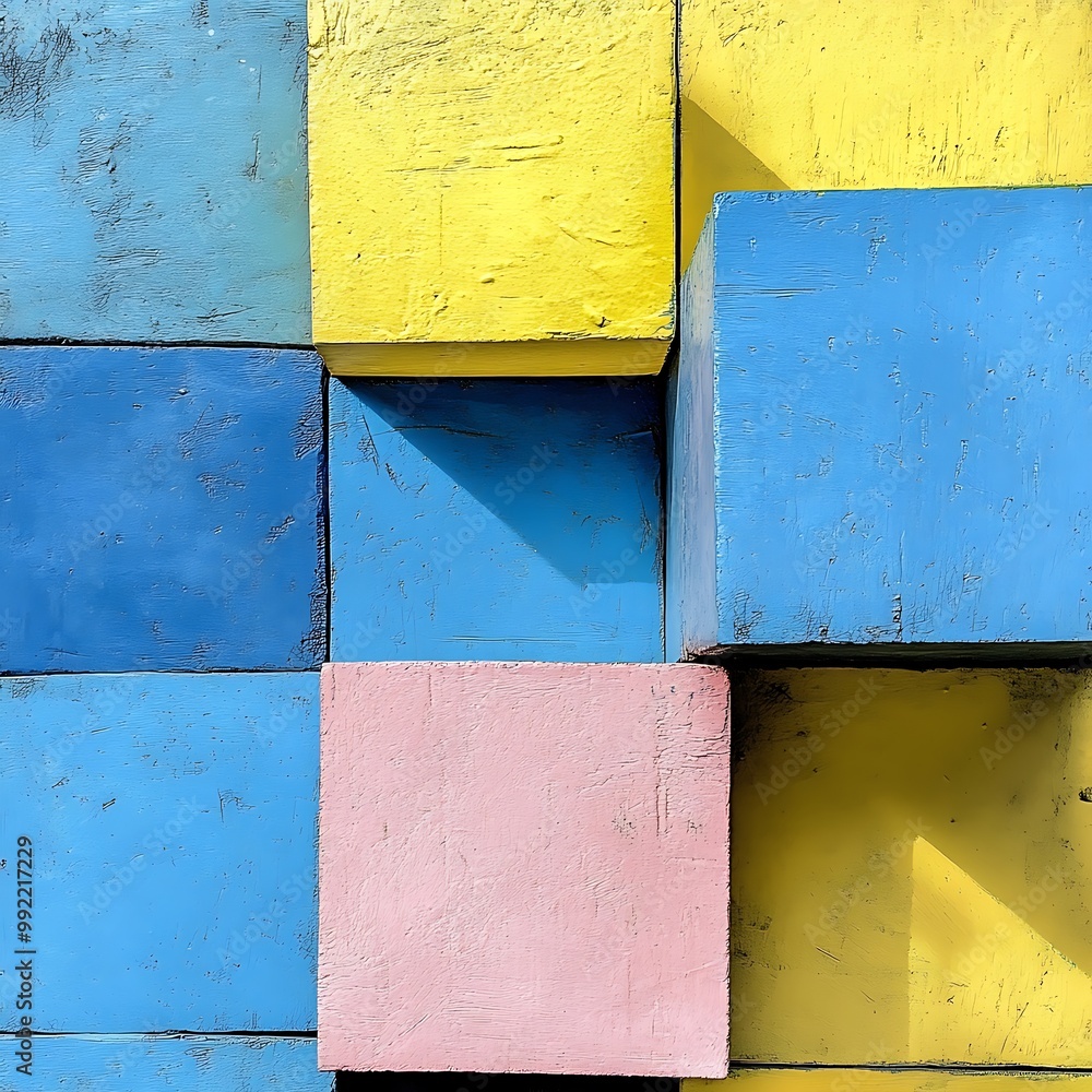 Poster dynamic image featuring blocks in vibrant yellow and blue tones image