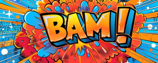 Energetic pop art background with "BAM!" inside. Comic book style, Explosion theme, Bright vector