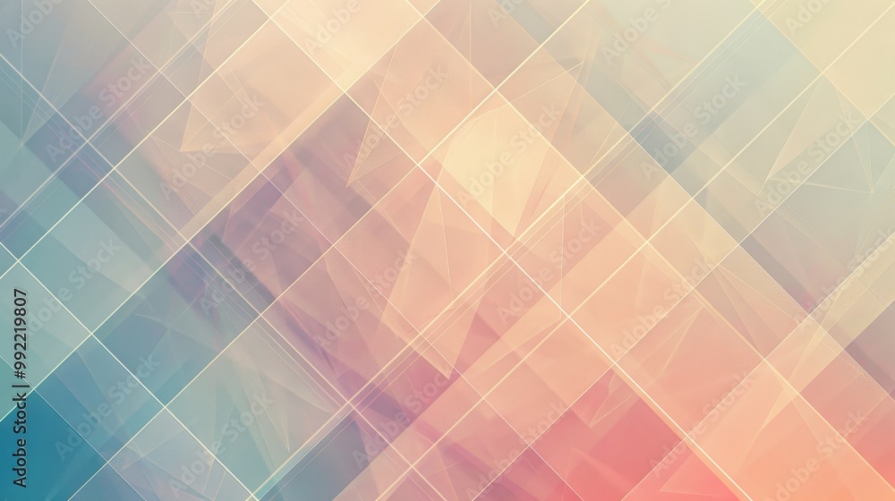 Poster abstract geometric background with intersecting thin lines forming a grid pattern, soft gradients in