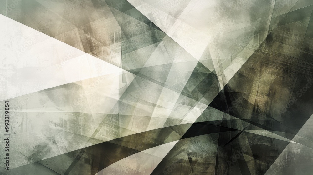 Fototapete Abstract geometric background with overlapping lines and shapes, creating a sense of depth and movement in soft, neutral tones
