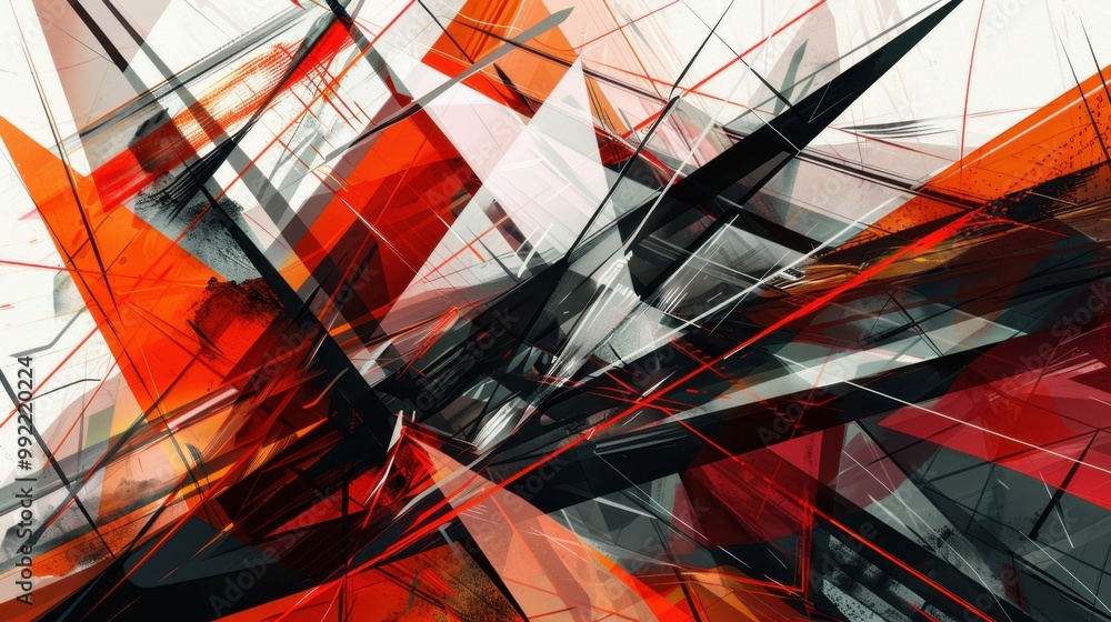 Poster abstract geometric pattern with sharp angles and intersecting lines, creating a dynamic and modern v