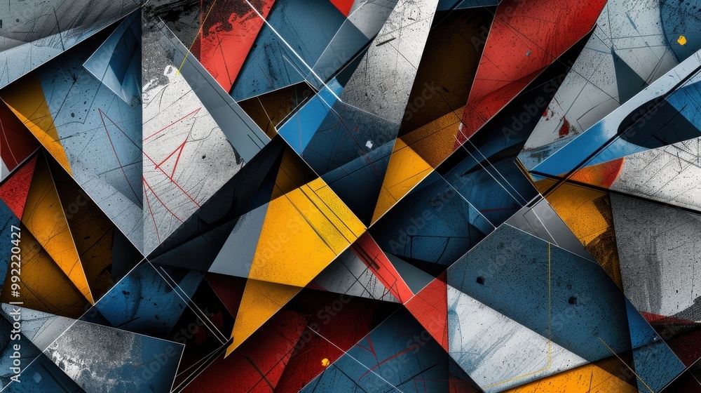Poster abstract geometric pattern with sharp angles and intersecting lines, creating a dynamic and modern v