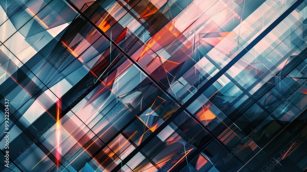 Poster abstract geometric pattern with sharp angles and intersecting lines, creating a dynamic and modern v