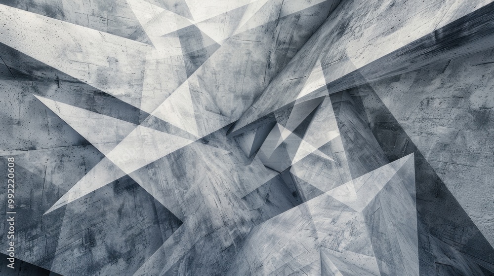 Poster sharp angles and intersecting lines, creating a dynamic