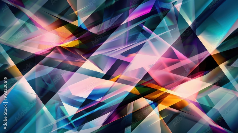 Poster sharp angles and intersecting lines, creating a dynamic