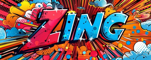 Energetic pop art background with "ZING" inside. Comic book elements, Bold patterns, Bright vector