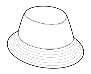 Minimal Bucket Hat. Summer Head Fashion accessory cap with narrow brim clothing technical illustration. Vector headgear for Men, women, unisex style, flat template CAD mockup sketch outline isolated