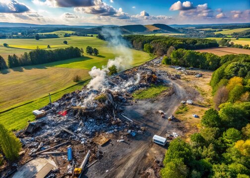 Aerial view of the Flight 93 crash site in a rural landscape showcasing the aftermath of the event