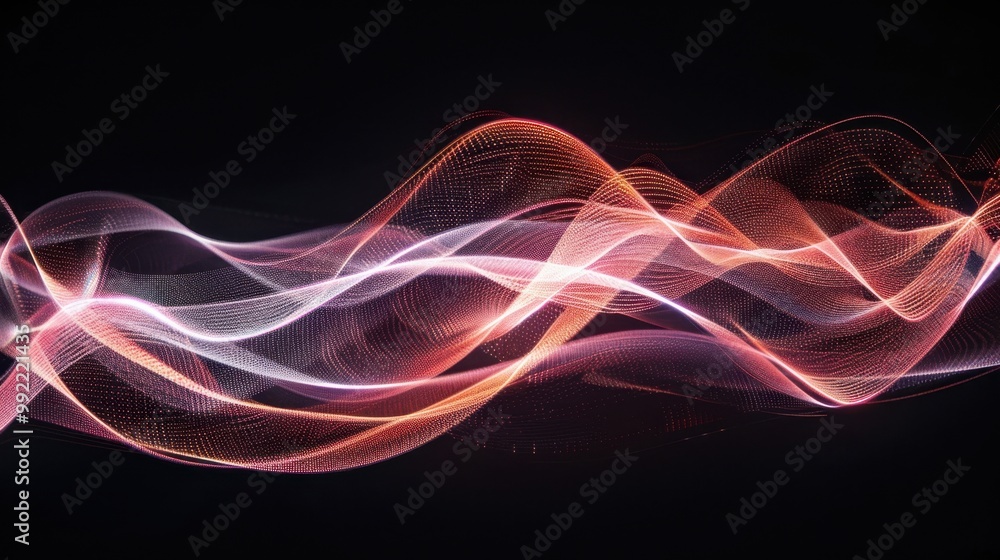 Poster abstract laser light beams forming dynamic wave patterns on a black backdrop, creating a sense of mo