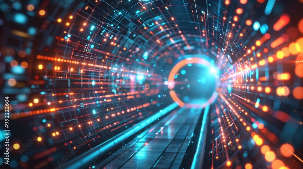 Poster an abstract digital tunnel with bright lights, symbolizing the flow of secure data through a network