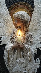 Obraz premium Angel with Candle, Spiritual Art, Religious Symbolism