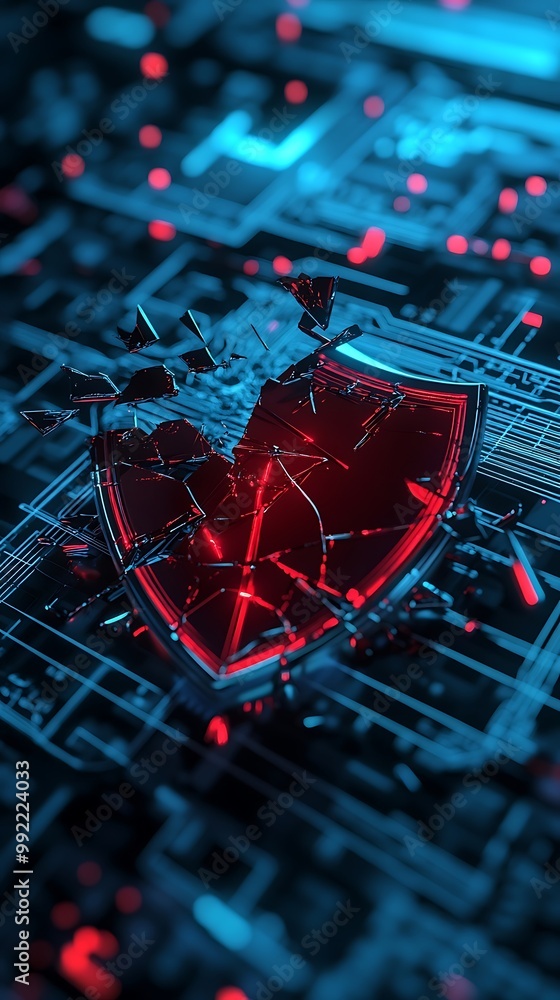Poster graphical representation of broken shield raises awareness about vulnerabilities