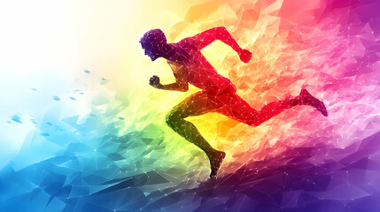 Naklejka premium Abstract Runner Silhouette in a Colorful Geometric Background - Motion Graphics