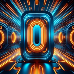 3D rendered 0 in a tunnel