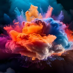 Cloud of colors bursting on a black background