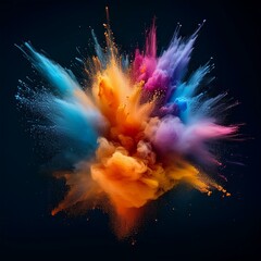 Cloud of dust of different colors bursting on a black background