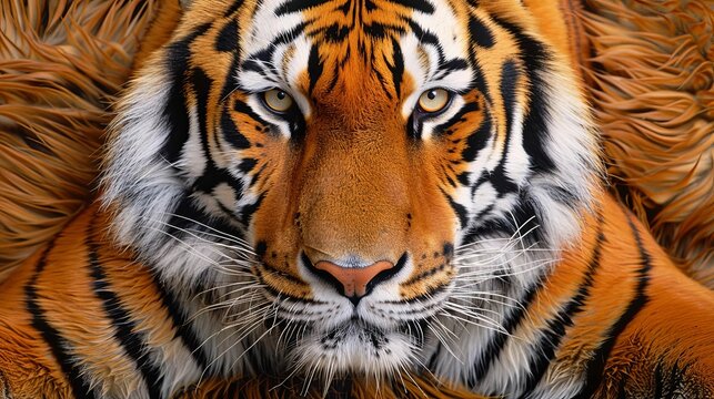Close-up Portrait of a Tiger's Face, Focusing on its Eyes and Whiskers
