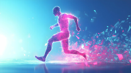 Abstract Running Figure with Glowing Trail - Futuristic 3D Digital Art, Abstract Background Animation