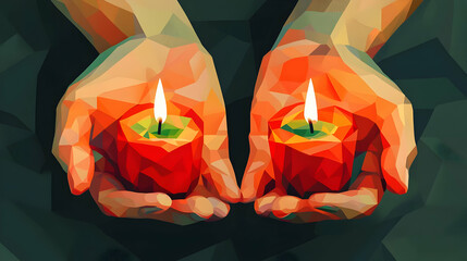 Two Burning Candles Held in Open Hands Abstract Art