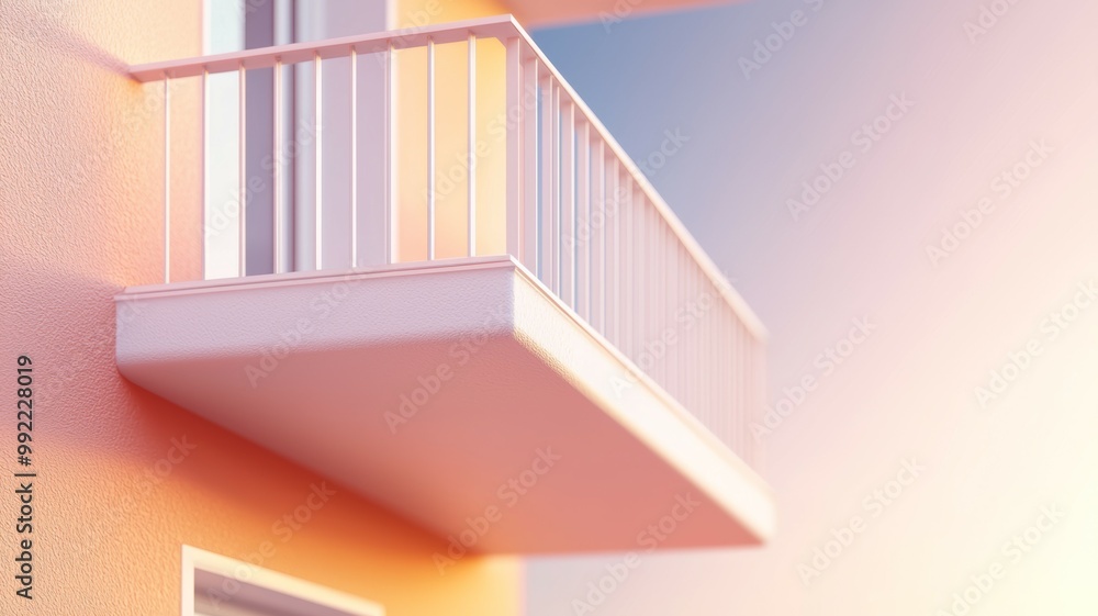Poster a balcony with a railing and a window