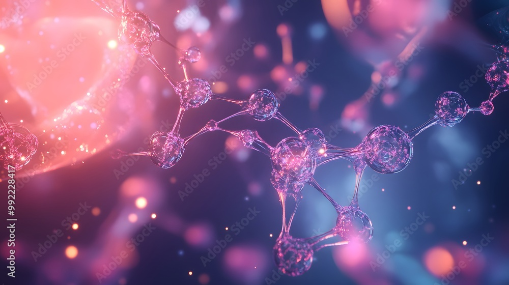 Poster abstract representation of a molecular structure with glowing spheres and connections