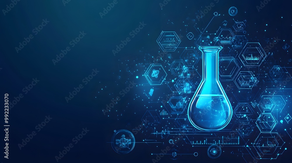 Aufkleber digital science illustration with a beaker and abstract patterns