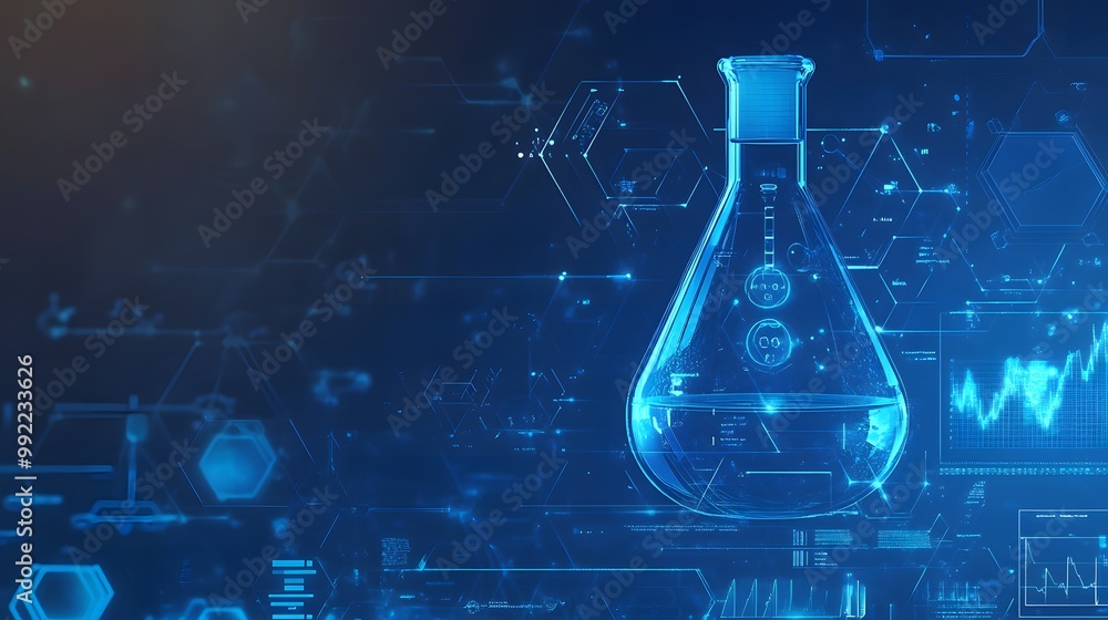 Poster a futuristic digital rendering of a laboratory flask