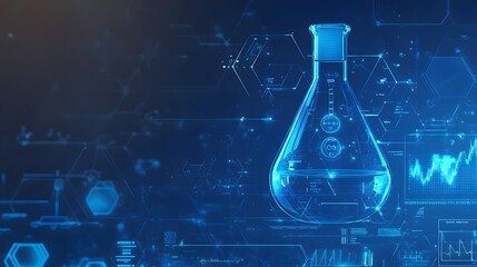 A futuristic digital rendering of a laboratory flask